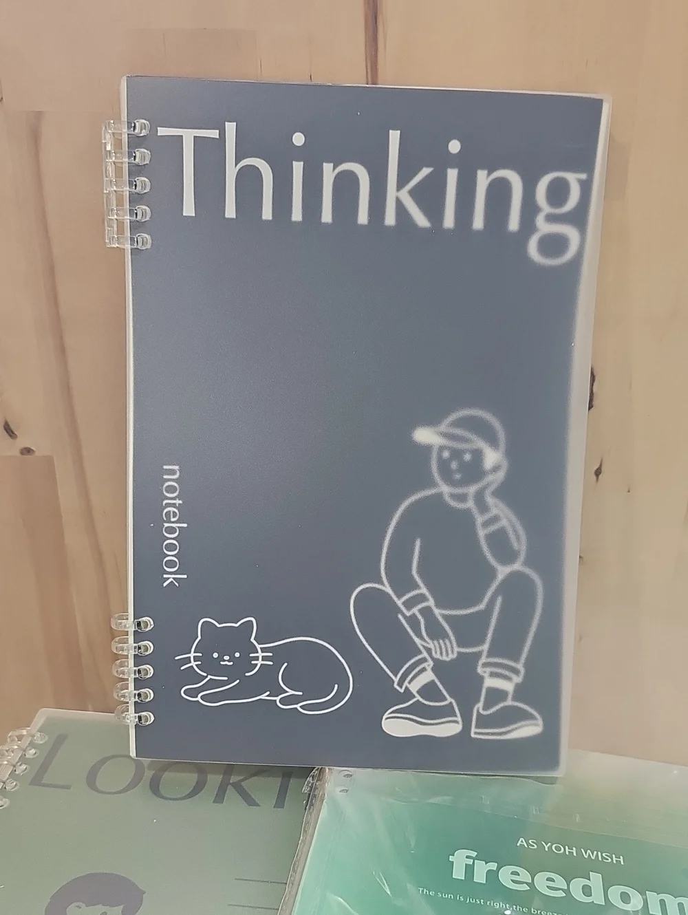 Thinking Notebook with Cat Illustration - Blue